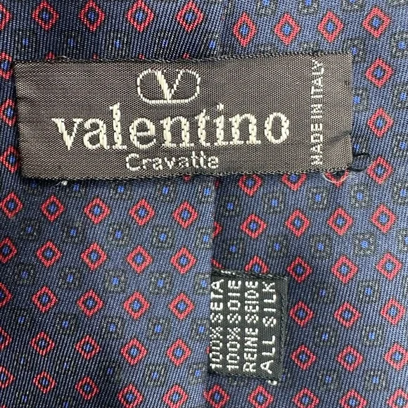 Valentino Dark Blue and Red Geometric Silk Tie - Picture 3 of 4